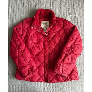 Eddie Bauer Premium Goose Down Jacket Womens XL Red Diamond Puffer 700 Fill